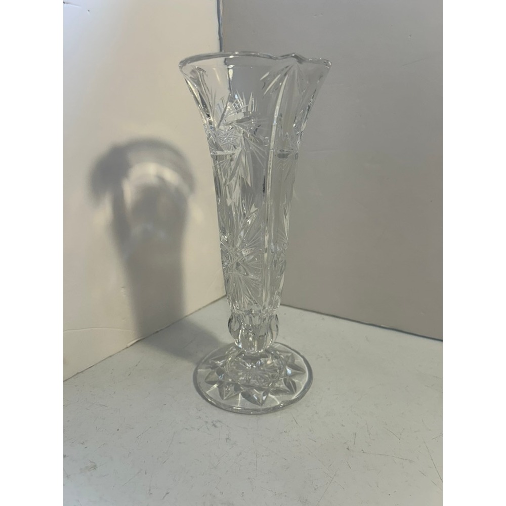 Bohemia Czech Crystal Vase Hand Cut‎ Lead Glass Pinwheel Starburst Trumpet